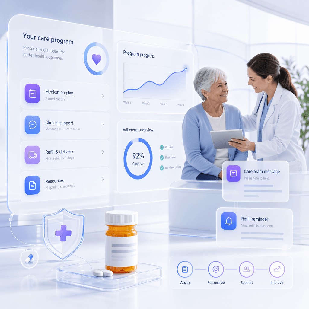 Brand editorial — prescription bottles and clinical aesthetic