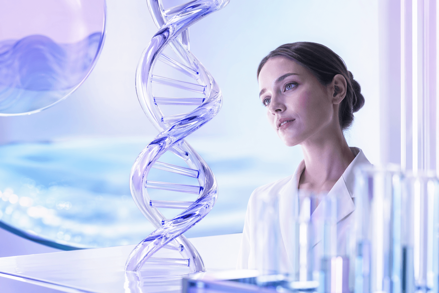 Portrait hero for ZYNDIO with a DNA-inspired clinical backdrop