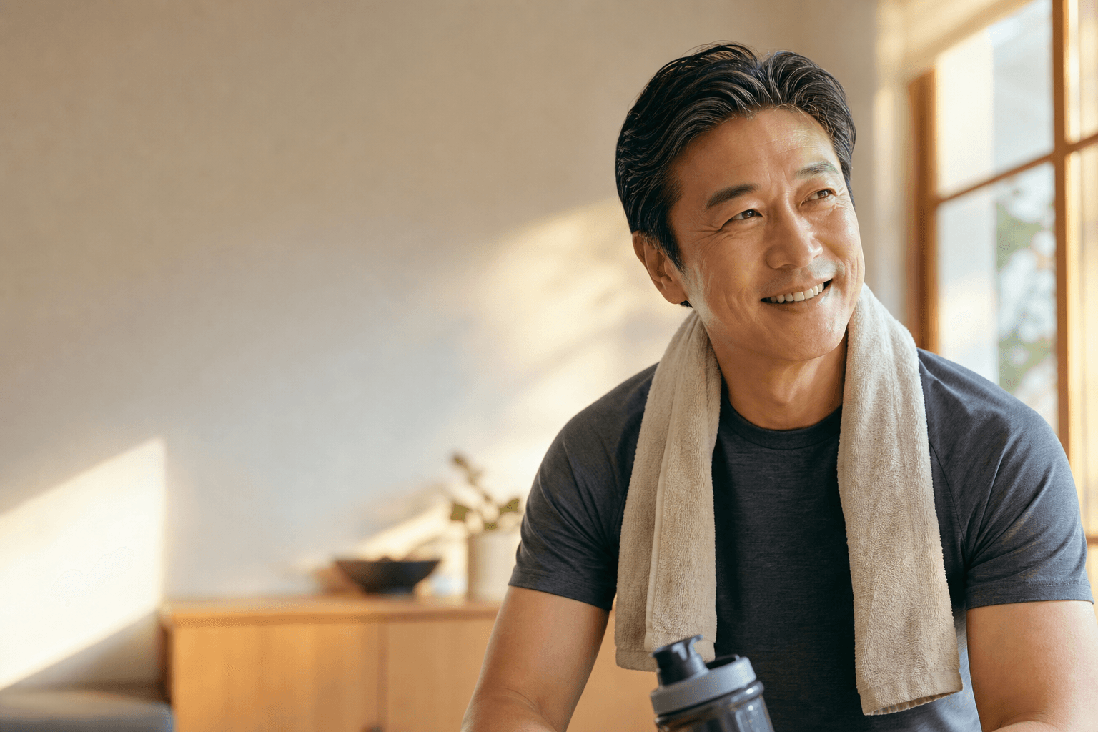Person stretching at home as part of a daily wellness routine
