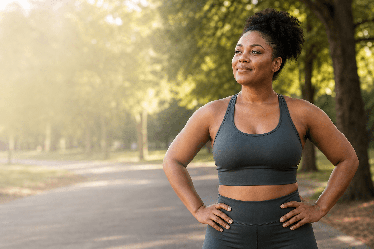 Person on a sunlit morning walk as part of a wellness routine
